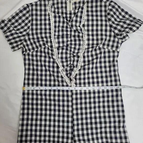 VINTAGE‎ 60s romper black and white check plaid ruffled shorts S